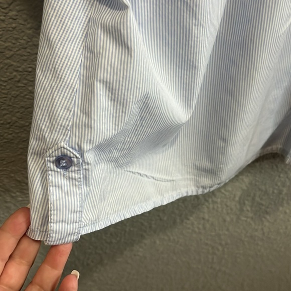 Dress Barn dress Blouse 18/20 blue/white striped short sleeve button down - Picture 7 of 7